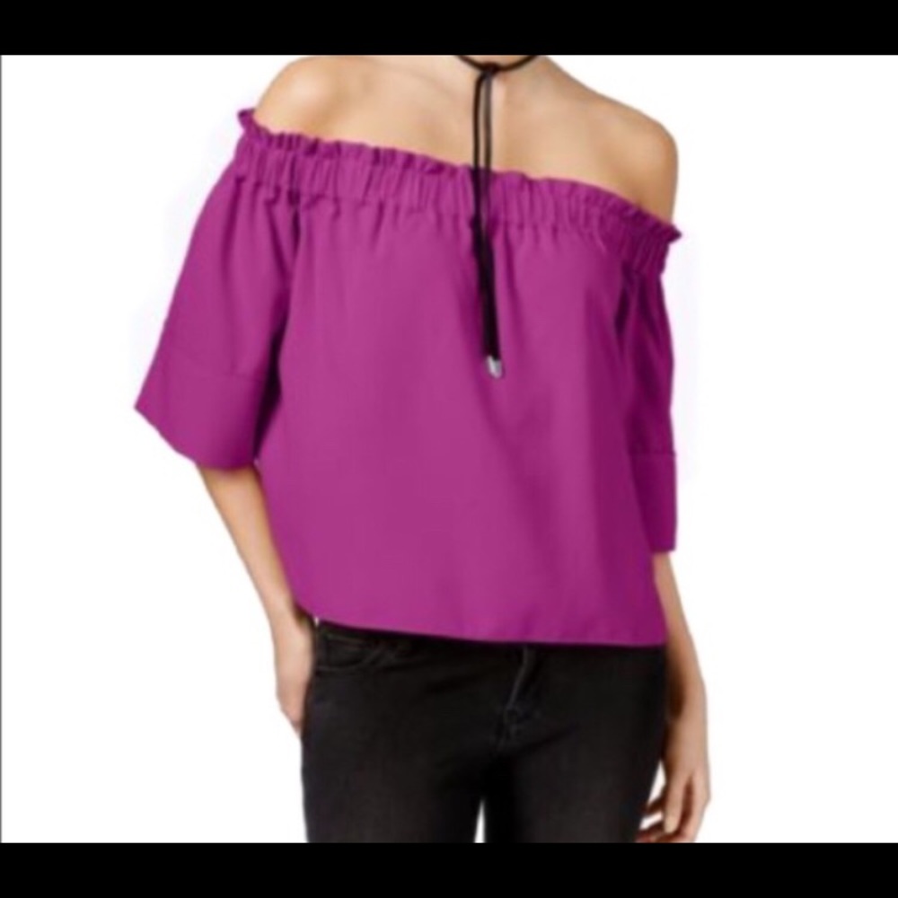 RachelRoy-off shoulder pink chiffon shirt